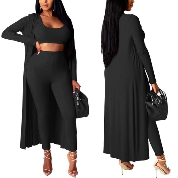 BLACK 3 PIECE SHIRT PANTS & DUSTER SET - Picture 1 of 3